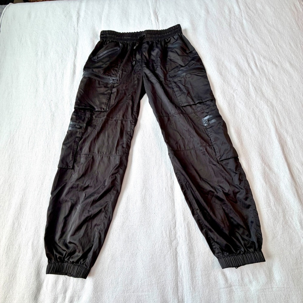 Blanc Noir Black Cargo Jogger Pants Zipper Pockets Mesh Gusset Women's Medium